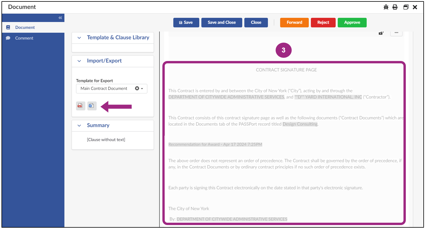 Screenshot of the Contract Signature Page. The page cannot be edited. 