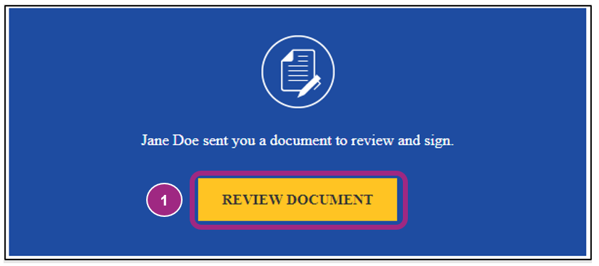 Screenshot of the Review Document button within the DocuSign email notification.  