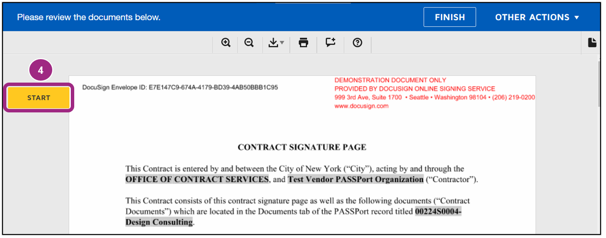 Screenshot of the Contract Signature Page in DocuSign. 