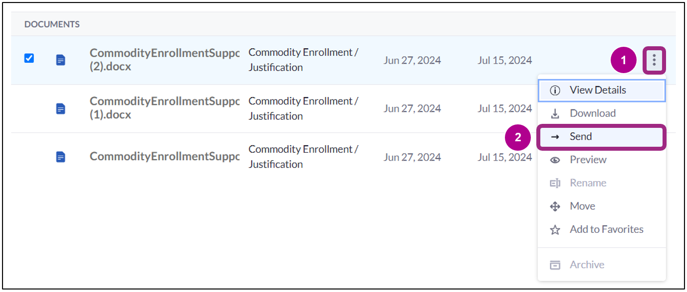 Screenshot of the Documents table on the main Vault page. 