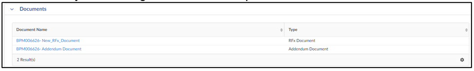 The RFx Documents section displays.