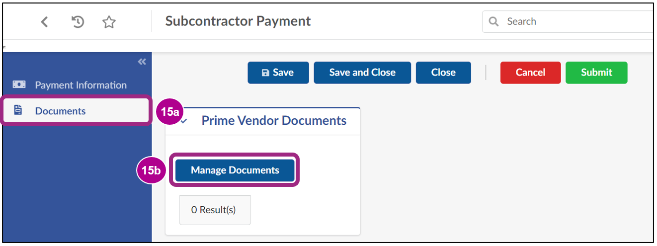 The Prime Vendor Documents section of the Documents tab. 