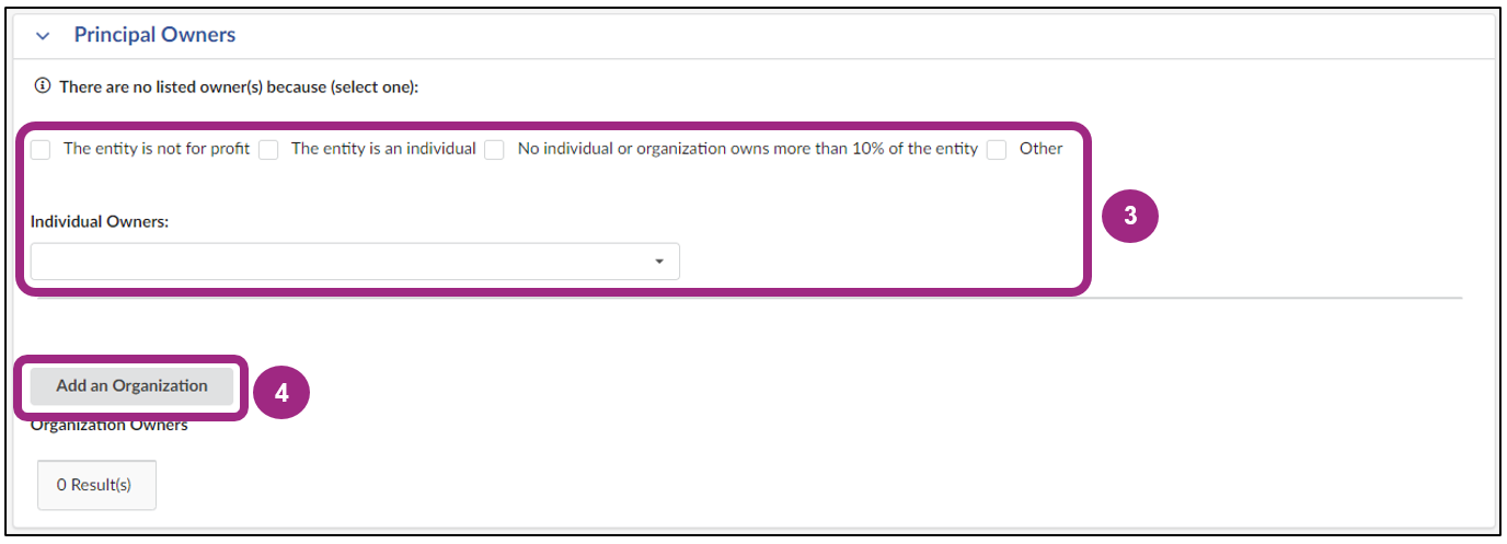 Screenshot of the Principal Owners section of the LL34 Compliance tab. 