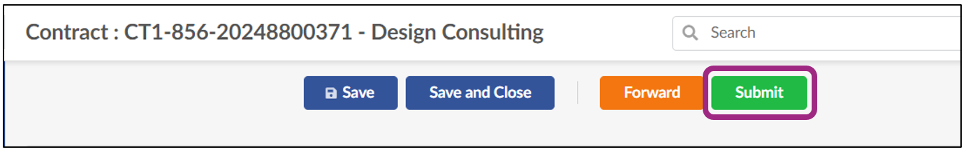 Screenshot of the Submit button at the top of the contract page. 