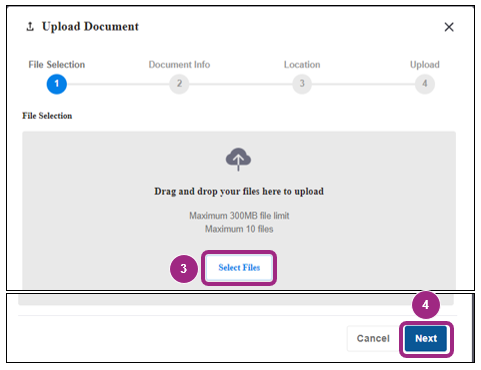 The Upload Document at the File Selection step. 