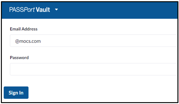 A window displaying fields for entering the PASSPort login credentials.