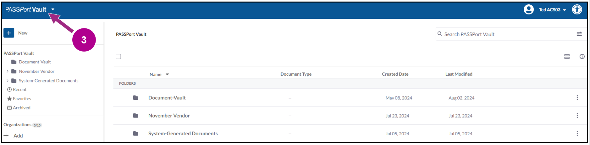 The PASSPort Vault of the organization displays.