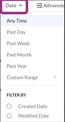 The Date drop-down filter. 