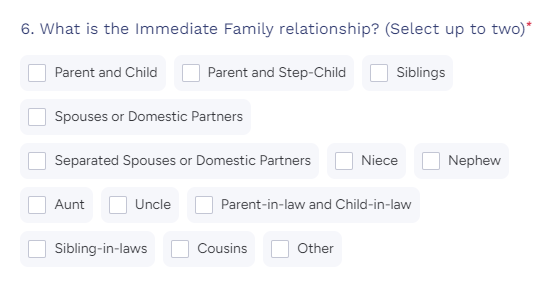 Screenshot of list of checkboxes describing family relationships (Computer view)