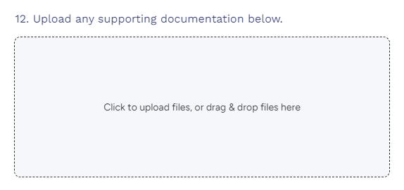 Screenshot of file upload box for supporting documents (Computer view)