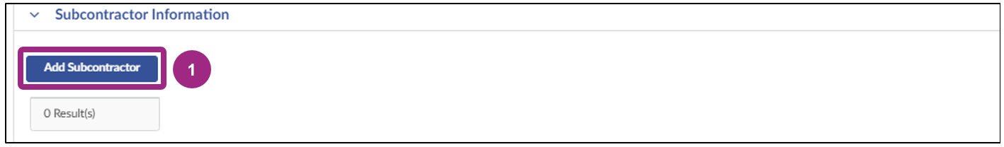 The Subcontractor Information displays the Add Subcontractor button.