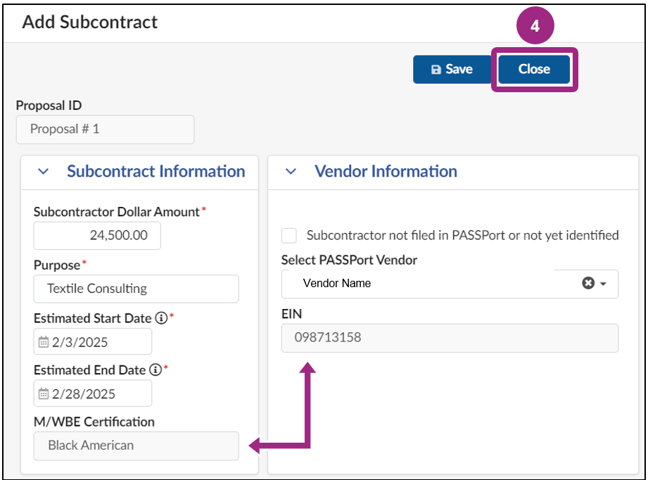 The Add Subcontract section displays.