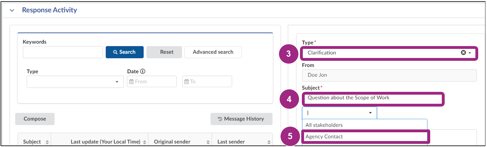 The Response Activity section displays the different message sections.