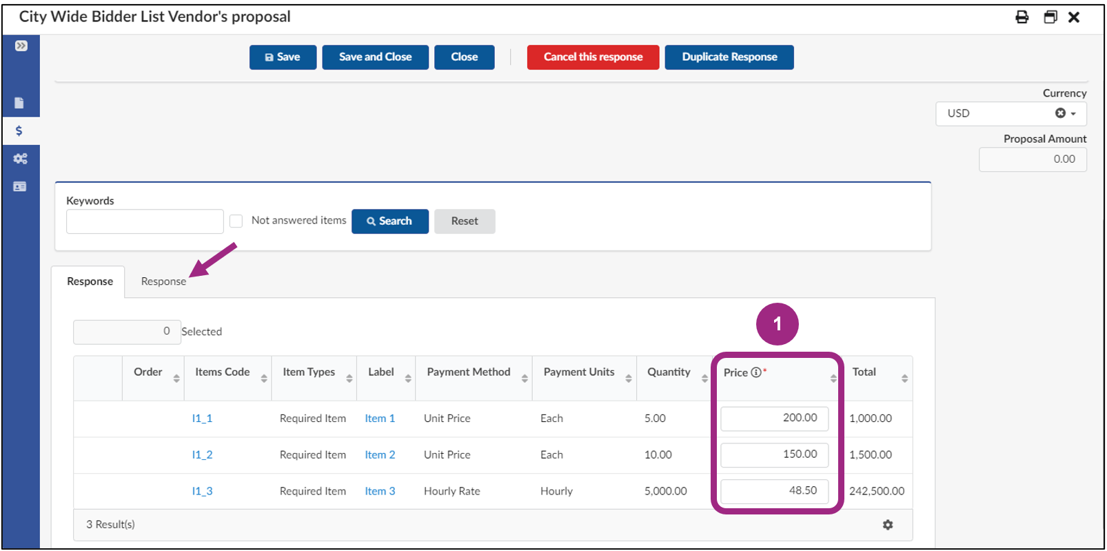 The Item tab display the manual entry of data option.