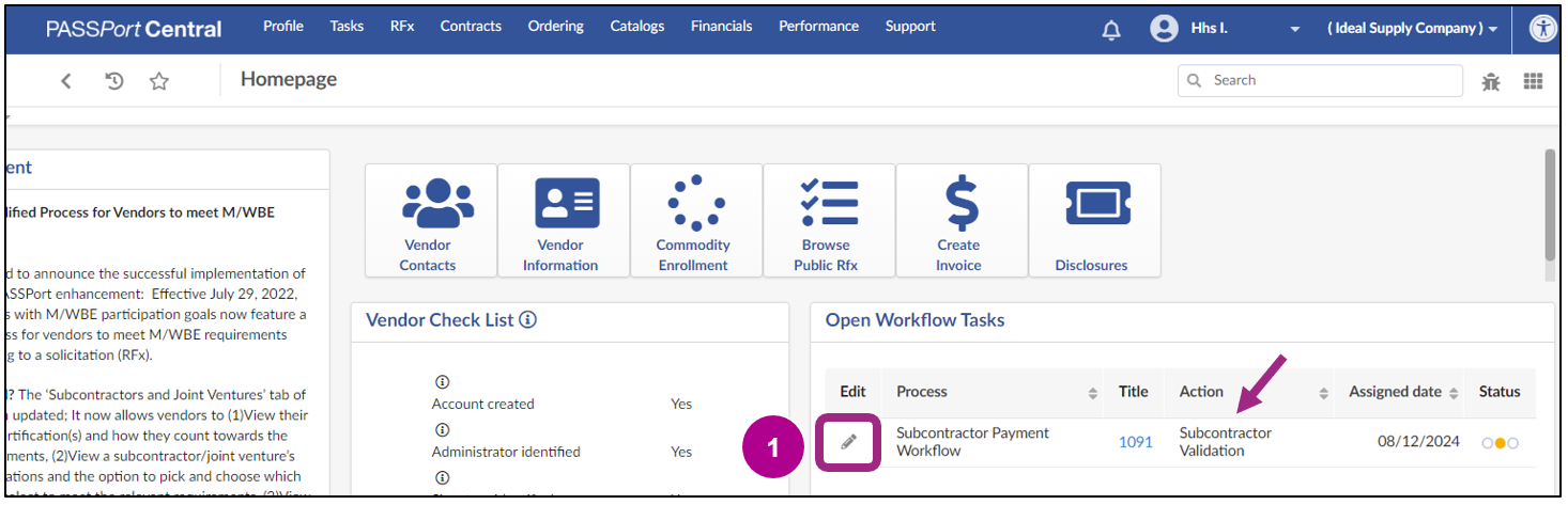 The Open Workflow Tasks section of the PASSPort Homepage.