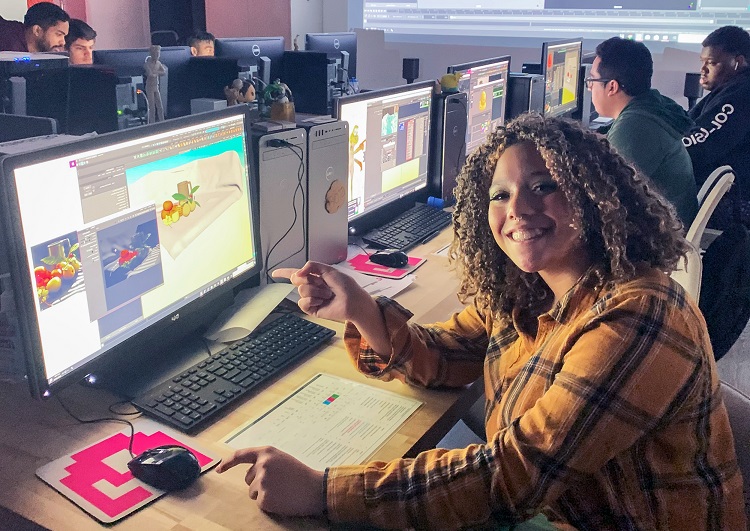 student at computer for TAP’s Made in NY Animation Training Program