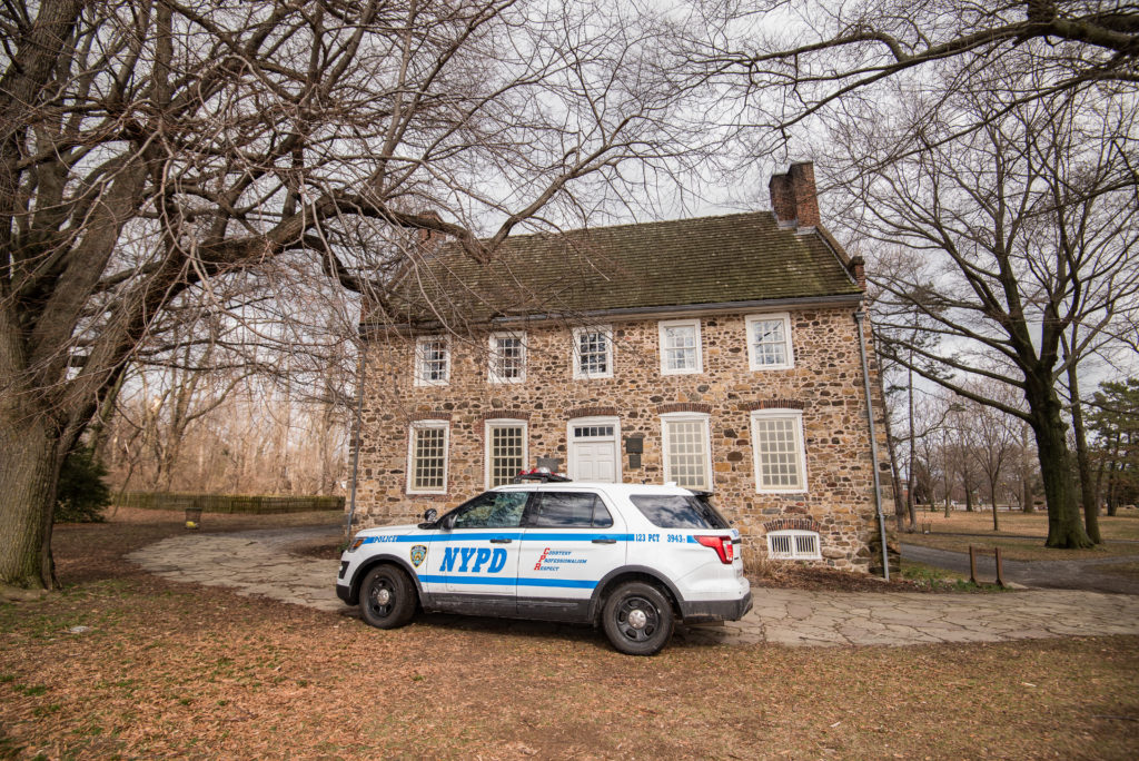 NYPD police car in front of the Historic Conference House in Staten Island