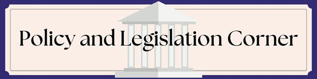 Graphic in beige and blue introducing the Policy and Legislation Corner.