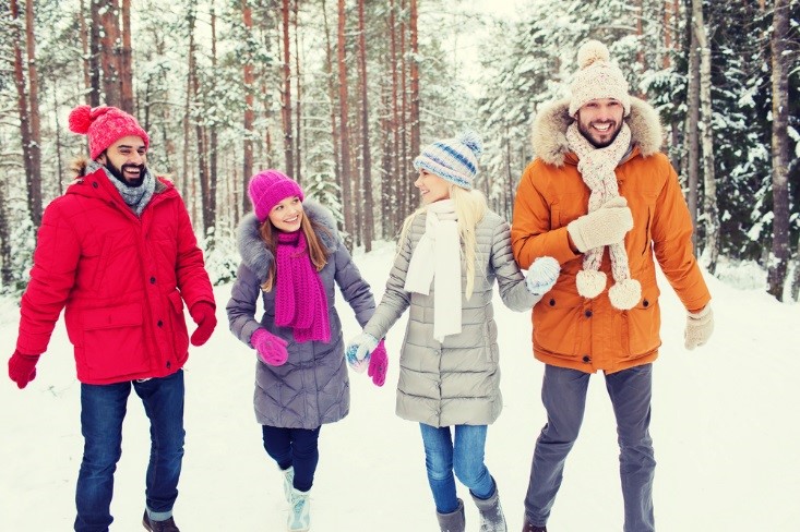 Family walking in the snow