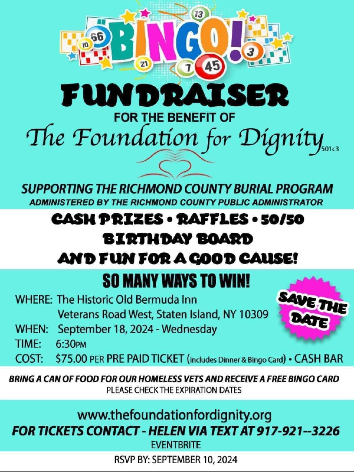 Fundraiser for the benefit of The Foundation for Dignity, 6:30 PM, September 18, 2024, For ticket contact - Helen via text at 917-921-3226