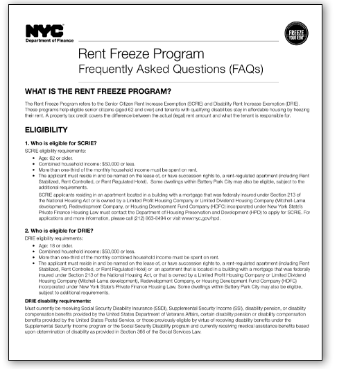 Rent Freeze FAQ