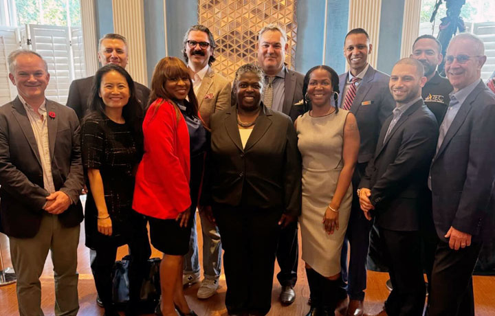 Group of veteran business owners at Gracie Mansion with SBS Commissioner Dynishal Gross
                                           