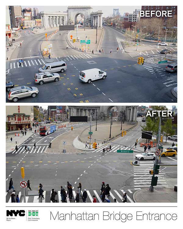 Before and After photos of the Manhattan Bridge Entrance