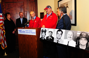 The Siller family thanks their "Fire Department family" during the room dedication ceremony at Staten Island University Hospital.